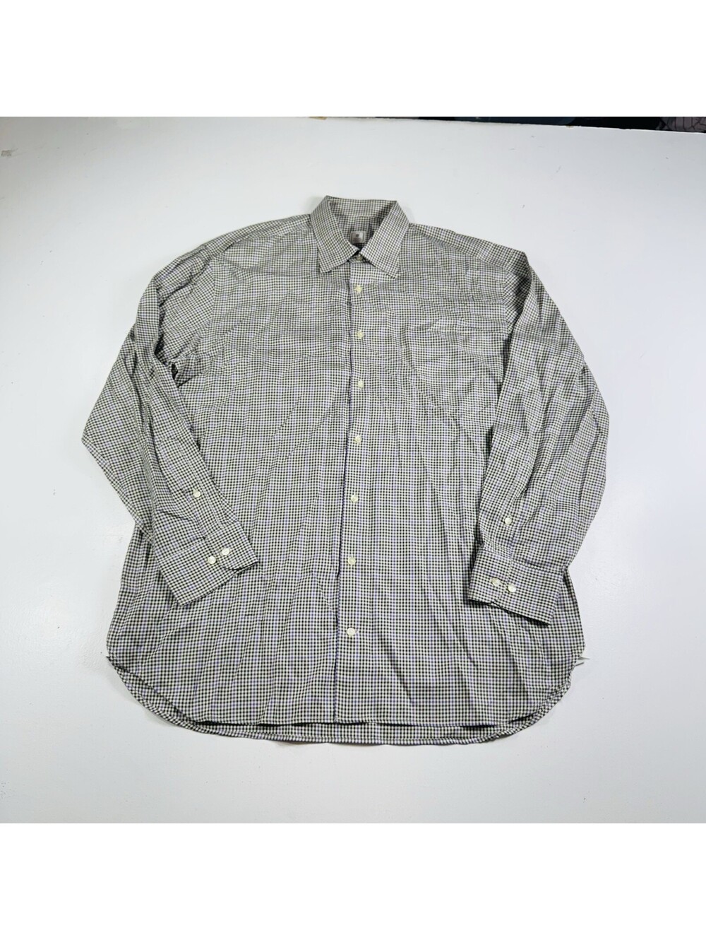 Peter Millar Dress Shirt Long Sleeve Black Purple Plaid Men’s Size Large